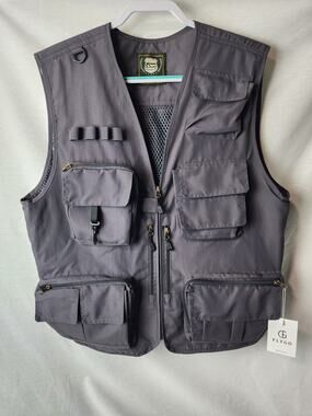 NEW Flygo Mens L Lightweight Mesh Fishing / Field Vest Pockets Gray  Outdoor